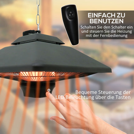 Patio ceiling heater with remote control & LED, 2000W, compact size