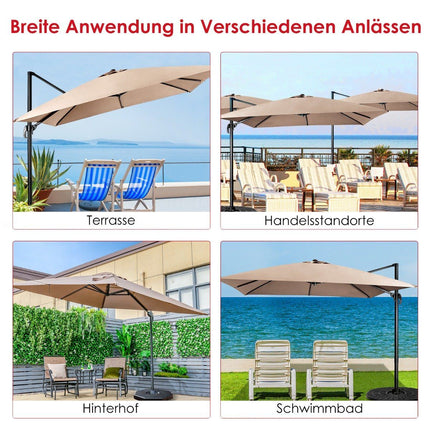Patio umbrella with 3 tilt settings for gardens, terraces, 300 x 300 x 273 cm, coffee brown