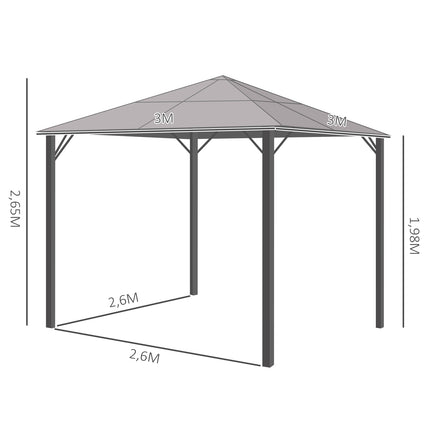 3x3M aluminum garden pavilion tent, dark grey, PC roof