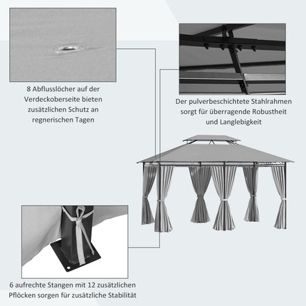 3x4m dark gray waterproof garden pavilion with 6 panels