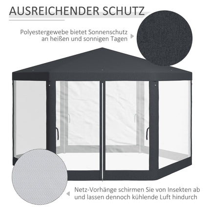 Hexagonal 4x4m pavilion, polyester & metal, with mosquito net