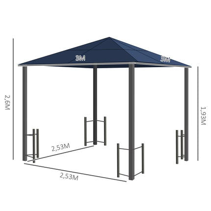 Garden pavilion tent, black aluminium, 300x300x263 cm