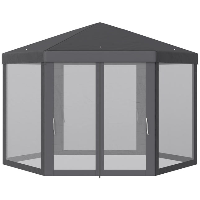 Hexagonal garden pavilion tent with mosquito net - Grey