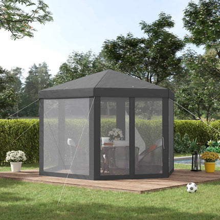 Hexagonal garden pavilion tent with mosquito net - Grey