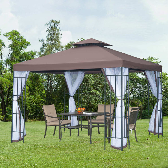 Paviljoen Tuinpaviljoen Met Horren Zijwanden, Partytent Met Dubbel Dak, Tuintent Partytent 2,97X2,97M
