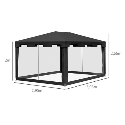 Outdoor pavilion party tent with mesh walls, 4x3m, dark grey