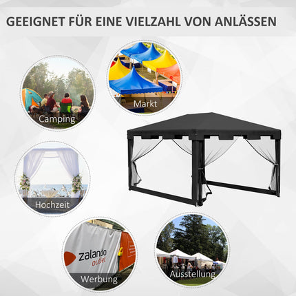 Outdoor pavilion party tent with mesh walls, 4x3m, dark grey