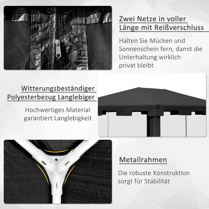 Outdoor pavilion party tent with mesh walls, 4x3m, dark grey