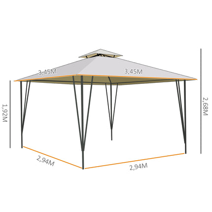 Beige metal polyester pavilion tent, double roof 3.45m