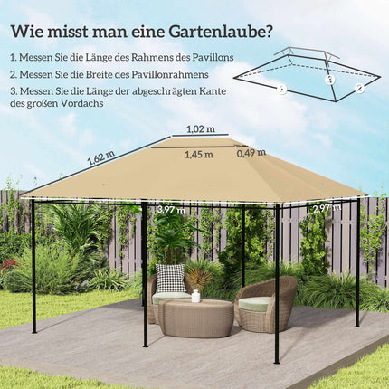 Pavilion Replacement Canopy, Weather-Resistant, 397x297 cm, Khaki