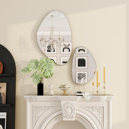 Pebble-Shaped Wall Mirror Set, Black Metal Frame