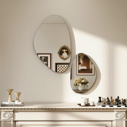Pebble-Shaped Wall Mirror Set, Black Metal Frame