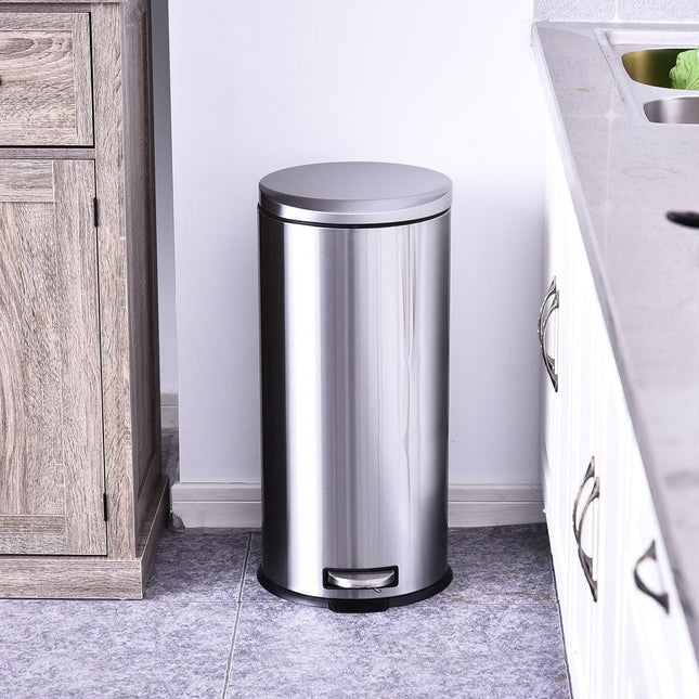 30L pedal container in stainless steel with soft-closing lid