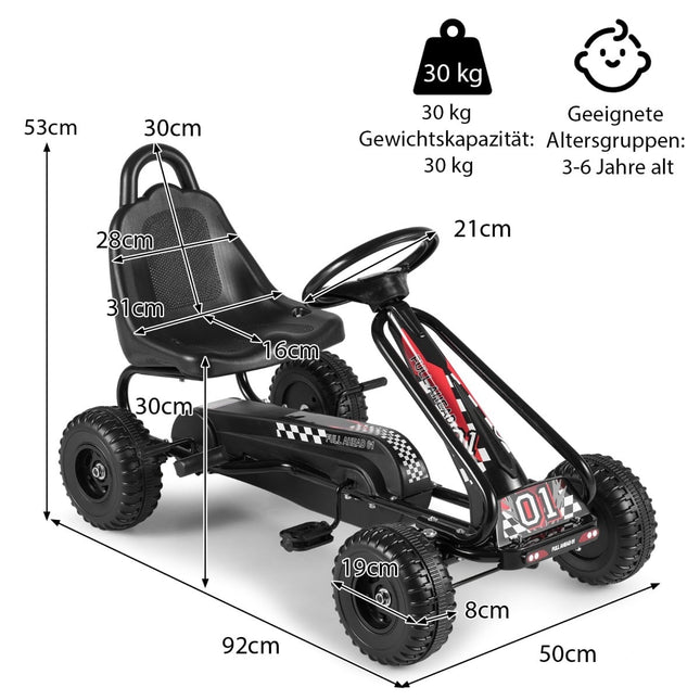 Pedal Go Kart for Kids, Adjustable Seat, Handbrake, Black