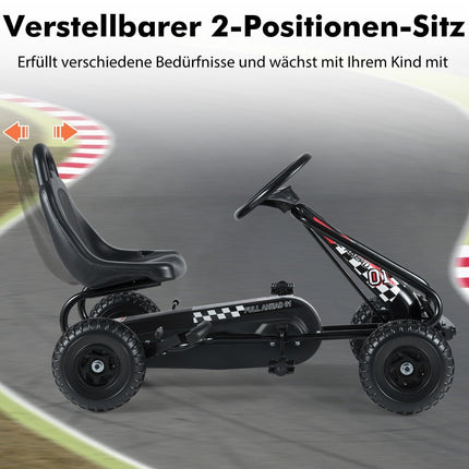 Pedal Go Kart for Kids, Adjustable Seat, Handbrake, Black
