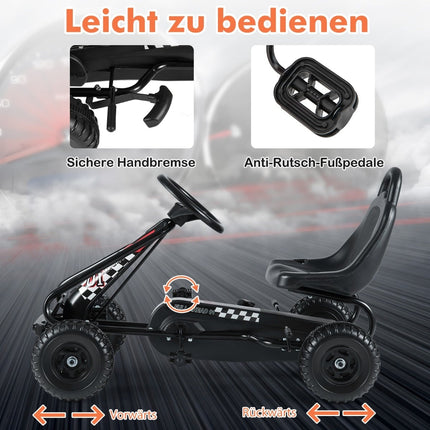 Pedal Go Kart for Kids, Adjustable Seat, Handbrake, Black