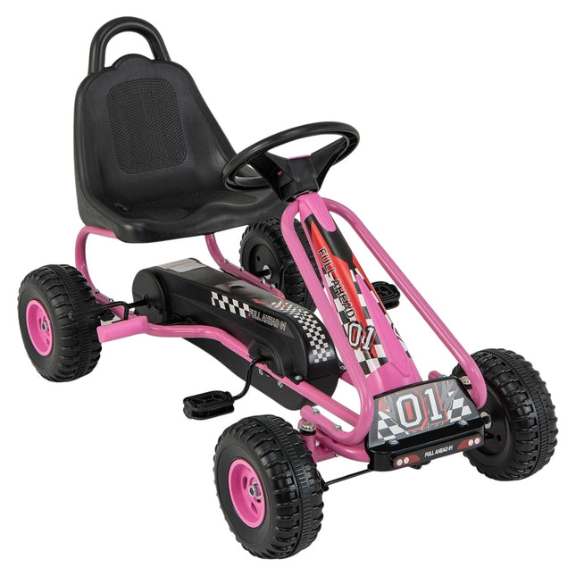 Pedal Go Kart for Kids, Adjustable Seat, Handbrake, Pink