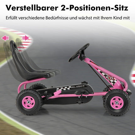 Pedal Go Kart for Kids, Adjustable Seat, Handbrake, Pink