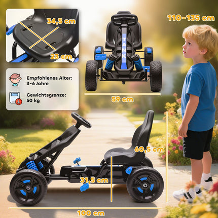 Pedal Go-Kart for Kids, Brake, Non-Slip Wheels, 3-6 Years