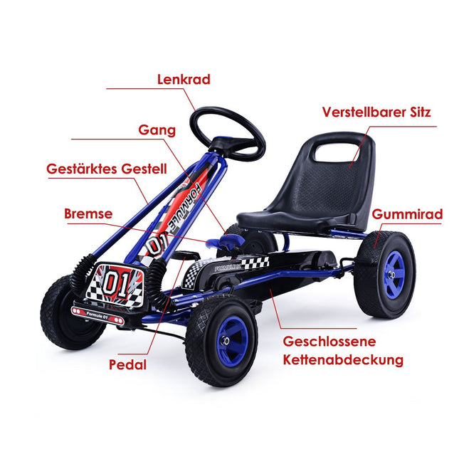 Pedal Gokart Racing Children's Car Pedal Vehicle Pedal Car Gocart Outside Seat Blue