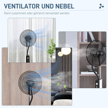 Pedestal fan with mist, 3 positions, 3L tank, timer, black