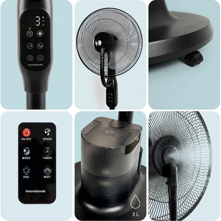 Pedestal Misting Fan with Remote, 3 Speeds, 3L Tank