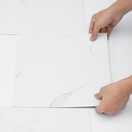 Peel and Stick Vinyl Floor Tiles, 12x12, 50 Pack, White Marble