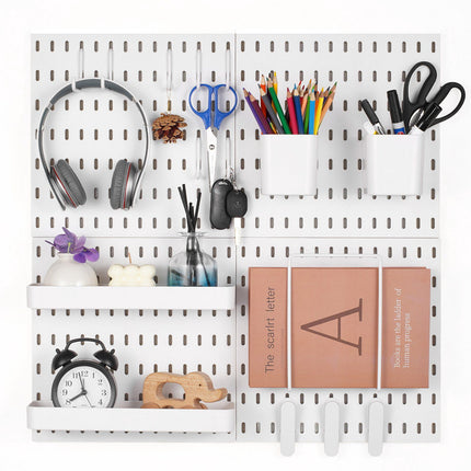 Pegboard Wall Organizer Kit With Accessories, 4 Panels, 11 x 11, White