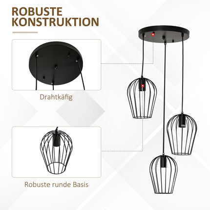 Black metal ceiling lamp - modern geometric design, Ø38x145 cm