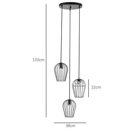 Black metal ceiling lamp - modern geometric design, Ø38x145 cm