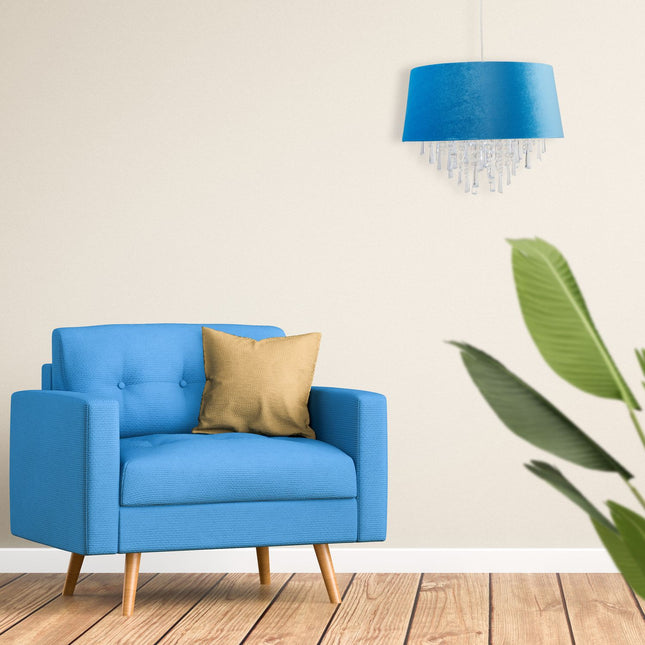 Pendant lamp in crystal with shade in velvet