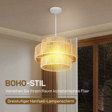 Boho Hemp Rope Pendant Light – E27, light brown, kitchen/dining room