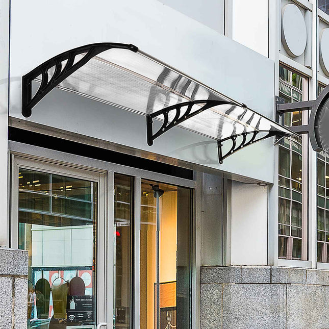 Front door aluminum canopy, 75x195x23 cm, clear polycarbonate