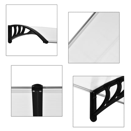 Front door aluminum canopy, 75x195x23 cm, clear polycarbonate