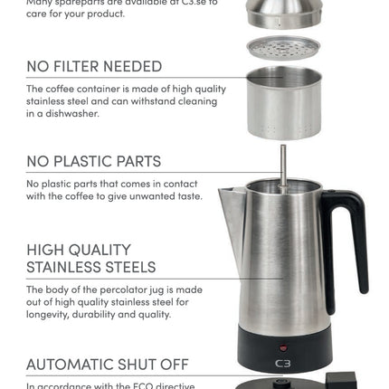 Percolator Design Brushed Stainless steel 6kp