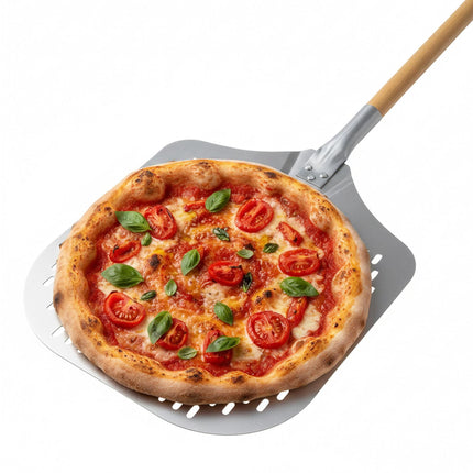 Perforated XL Pizza Peel, Wood Handle, Adjustable Length