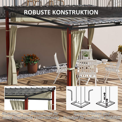 Beige windproof pergola 3.5x3m with adjustable roof