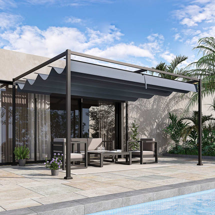 Steel pergola 4x3m with adjustable roof, dark grey