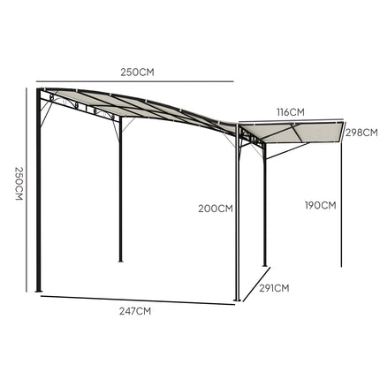 Wall-mounted Pergola Gazebo 3x2.5m, steel, water-repellent