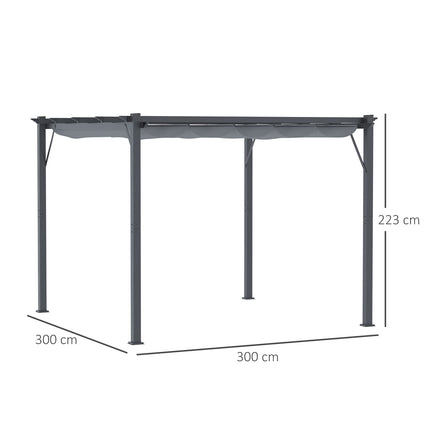 Aluminum Pergola Gazebo, Sliding Roof, Charcoal Grey, 3x3M