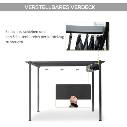 Aluminum Pergola Gazebo, Sliding Roof, Charcoal Grey, 3x3M