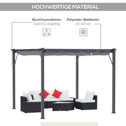 Aluminum Pergola Gazebo, Sliding Roof, Charcoal Grey, 3x3M