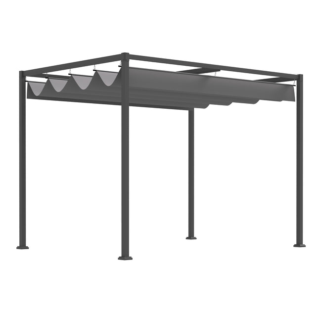 Pergola Zadaszenie patio z przesuwanym dachem 298 x 213 x 221 cm, szary, poliester odporny na warunki atmosferyczne do ogrodu i tarasu