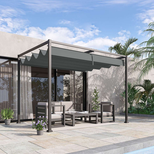 Pergola Zadaszenie patio z przesuwanym dachem 298 x 213 x 221 cm, szary, poliester odporny na warunki atmosferyczne do ogrodu i tarasu