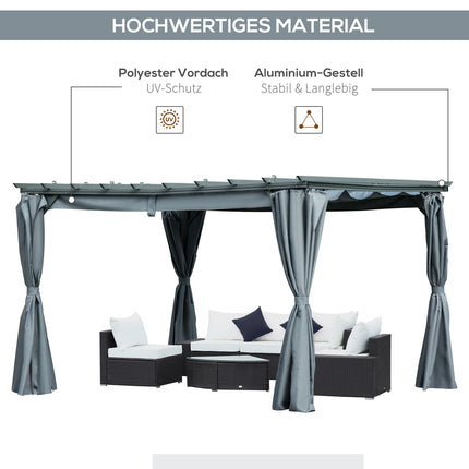 Weatherproof Steel Pergola Gazebo, Adjustable Roof, Grey, 3.6x3M