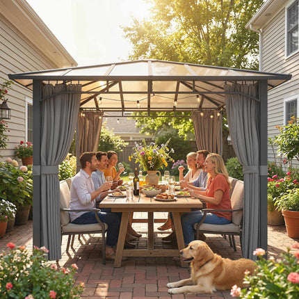Permanent Hardtop Gazebo, 6mm PC Roof, Metal Frame, 302x302cm