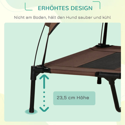 Elevated outdoor dog bed with canopy, breathable fabric