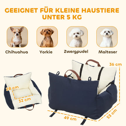 Pet Car Seat, 2 Straps, Washable Covers, <5kg, Blue