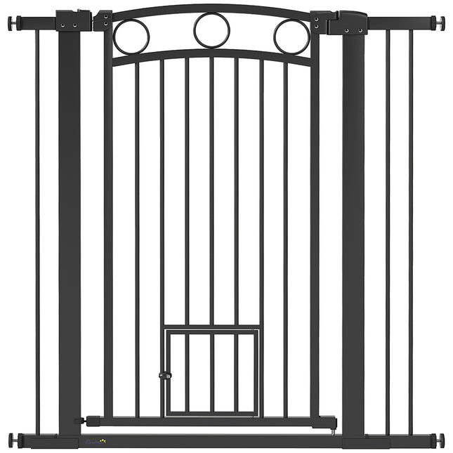 Pet Gate 106 cm, Adjustable Width, Cat Door, Black