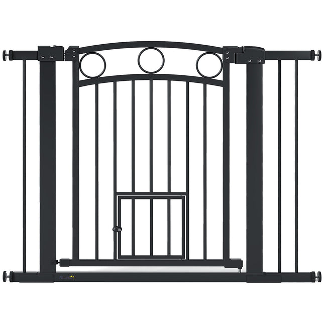Pet Gate, 77 cm, Adjustable 76-104 cm, Cat Door, Black